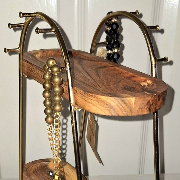 Jewelry Display Stand Wood Gold Metal Organizer Hanging Hooks Necklace Holder - Picture 8 of 10